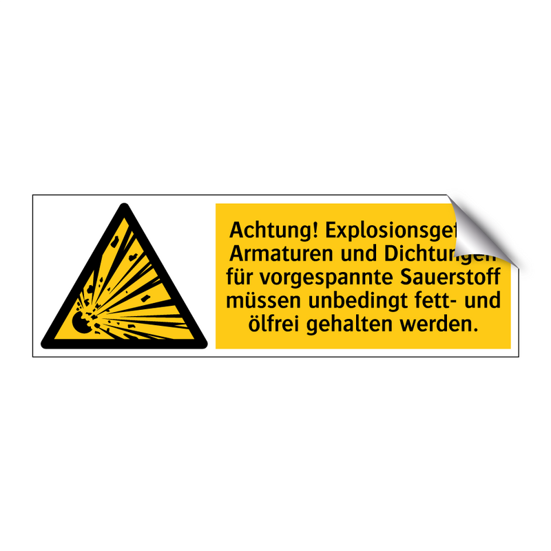 Achtung! Explosionsgefahr. Armaturen und Dichtungen für vorgespannte Sauerstoff müssen unbedingt fett- und ölfrei gehalten werden.