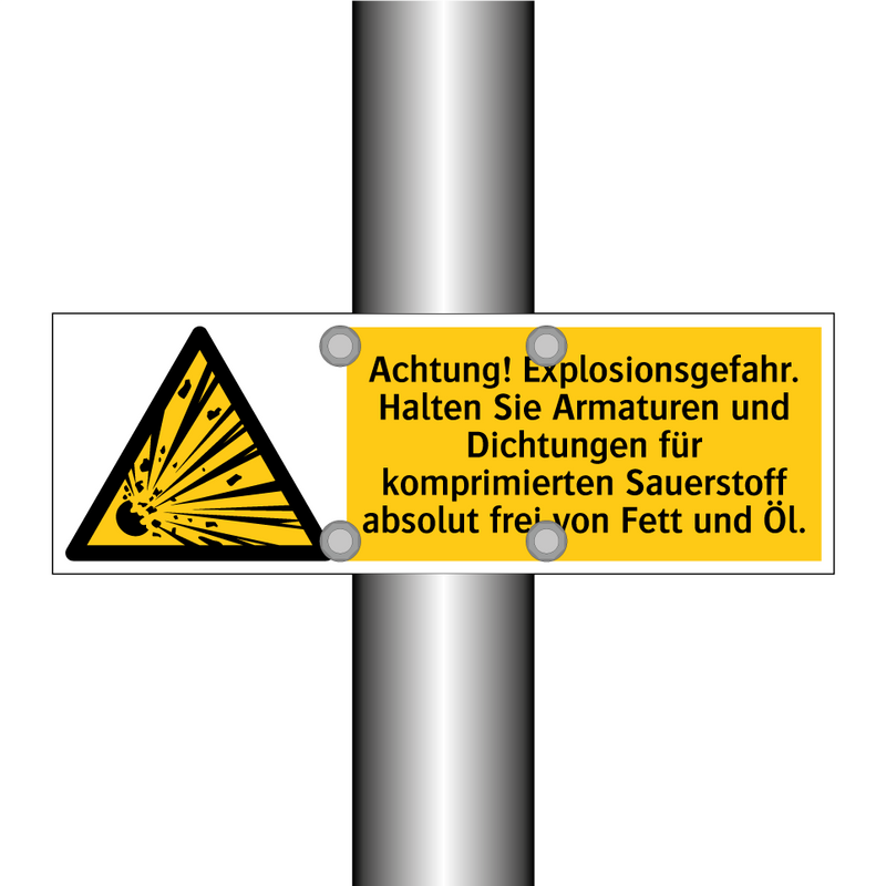 Achtung! Explosionsgefahr. Halten Sie Armaturen und Dichtungen für komprimierten Sauerstoff absolut frei von Fett und Öl.