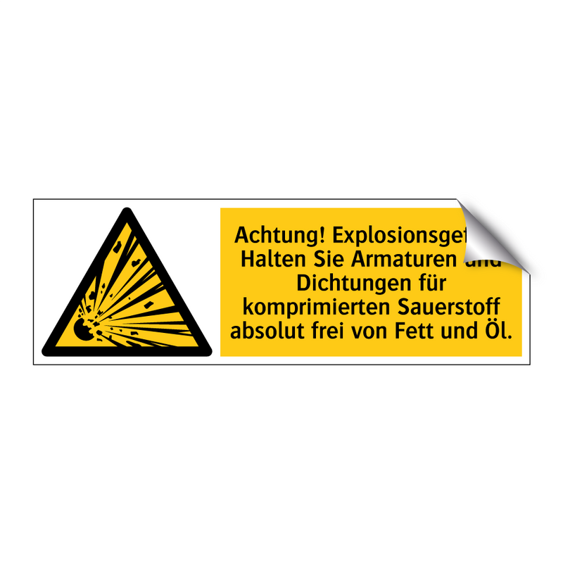 Achtung! Explosionsgefahr. Halten Sie Armaturen und Dichtungen für komprimierten Sauerstoff absolut frei von Fett und Öl.