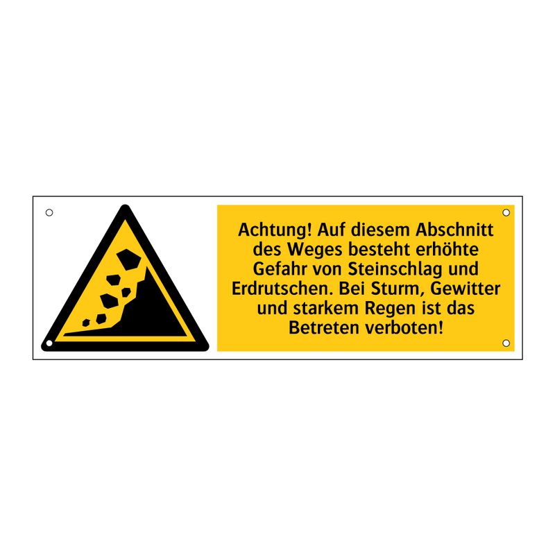 Achtung! Auf diesem Abschnitt des Weges besteht erhöhte Gefahr von Steinschlag und Erdrutschen. Bei Sturm, Gewitter und starkem Regen ist das Betreten verboten!